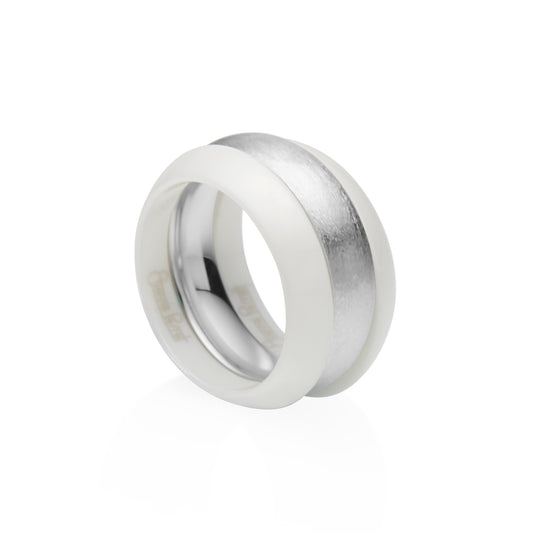 White Gem Ceramic Wedge Band 3mm