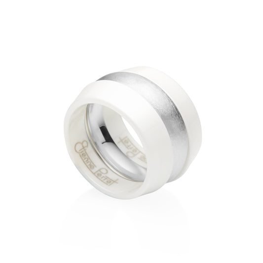 White Gem Ceramic Wedge Band 5mm