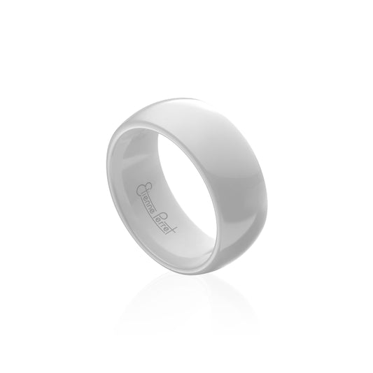White Gem Ceramic Dome Band 8mm