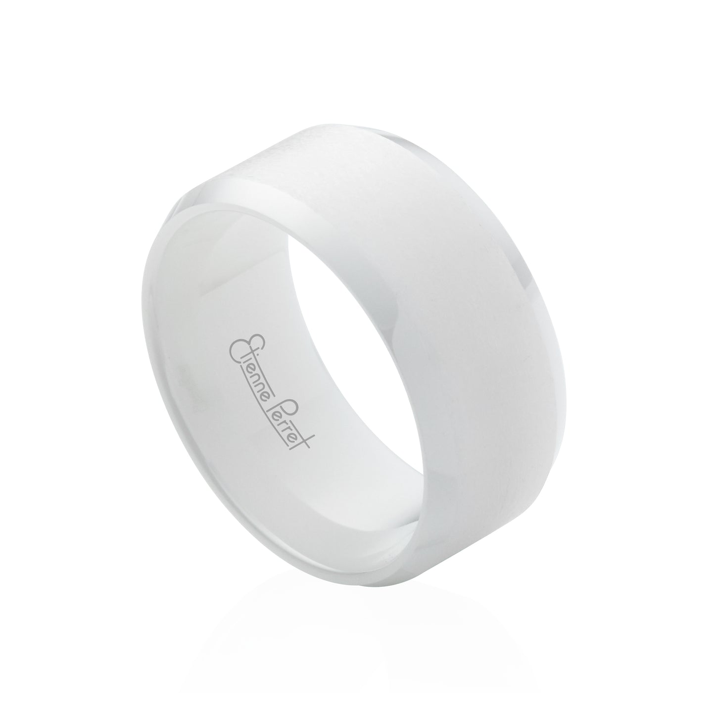 White Gem Ceramic Bevel Band 10mm