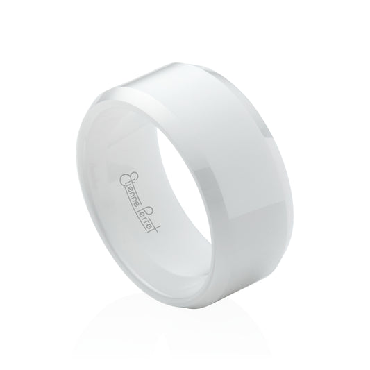 White Gem Ceramic Bevel Band 10mm