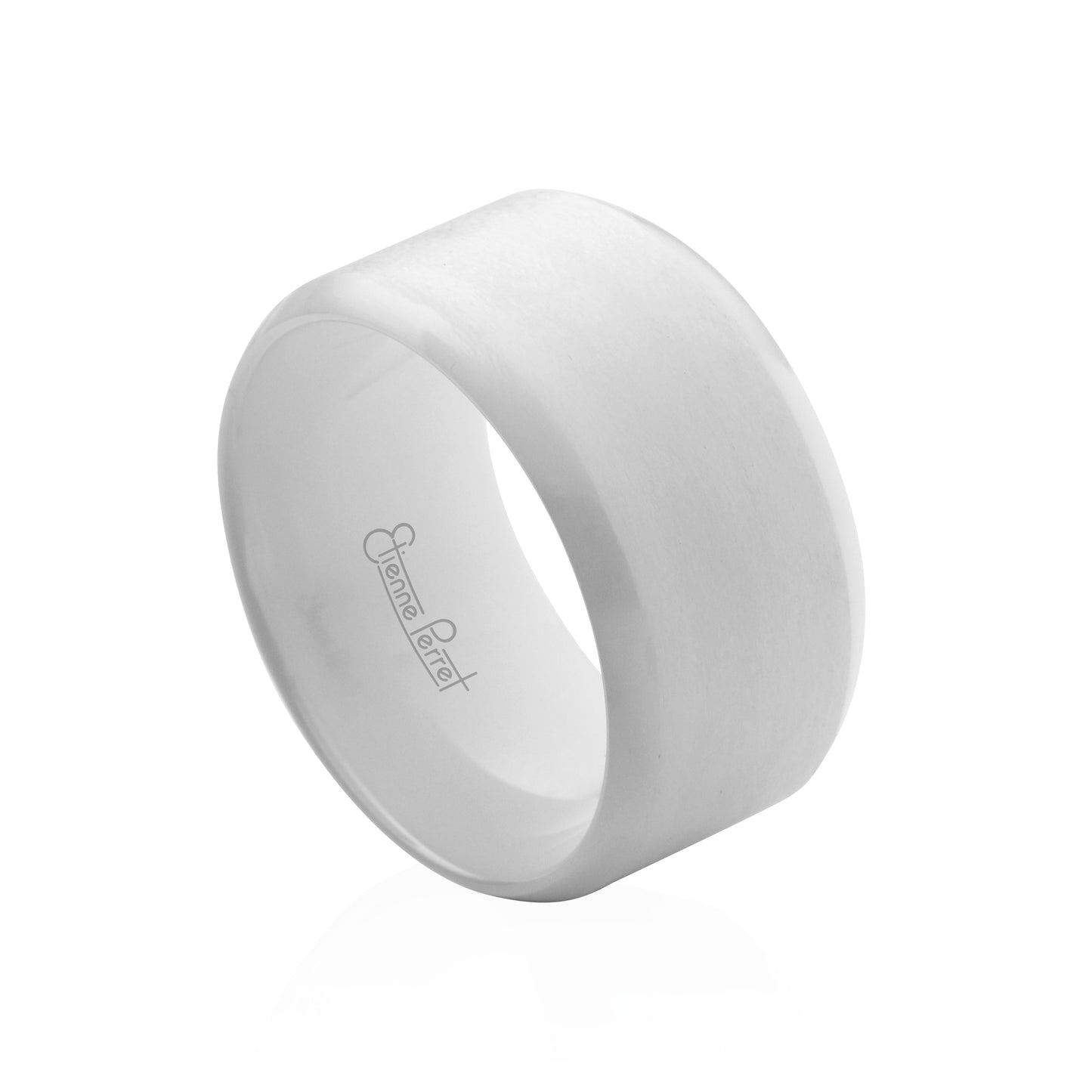 White Gem Ceramic Bevel Band 10mm