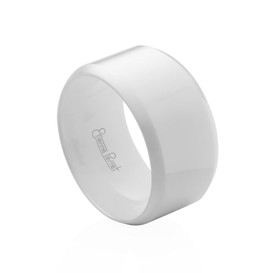 White Gem Ceramic Bevel Band 12mm