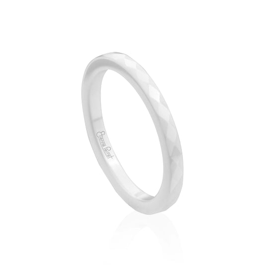 White Gem Ceramic Faceted Band 2mm