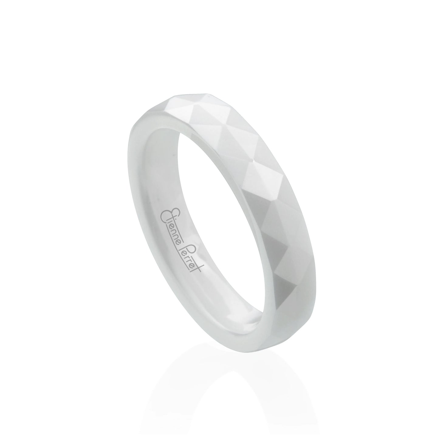 White Gem Ceramic Faceted Band 4mm