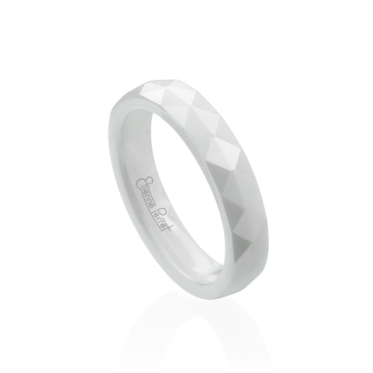 White Gem Ceramic Faceted Band 4mm