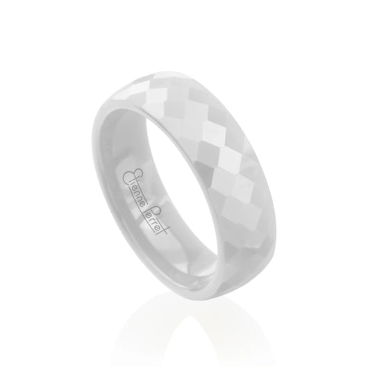 White Gem Ceramic Faceted Band 6mm