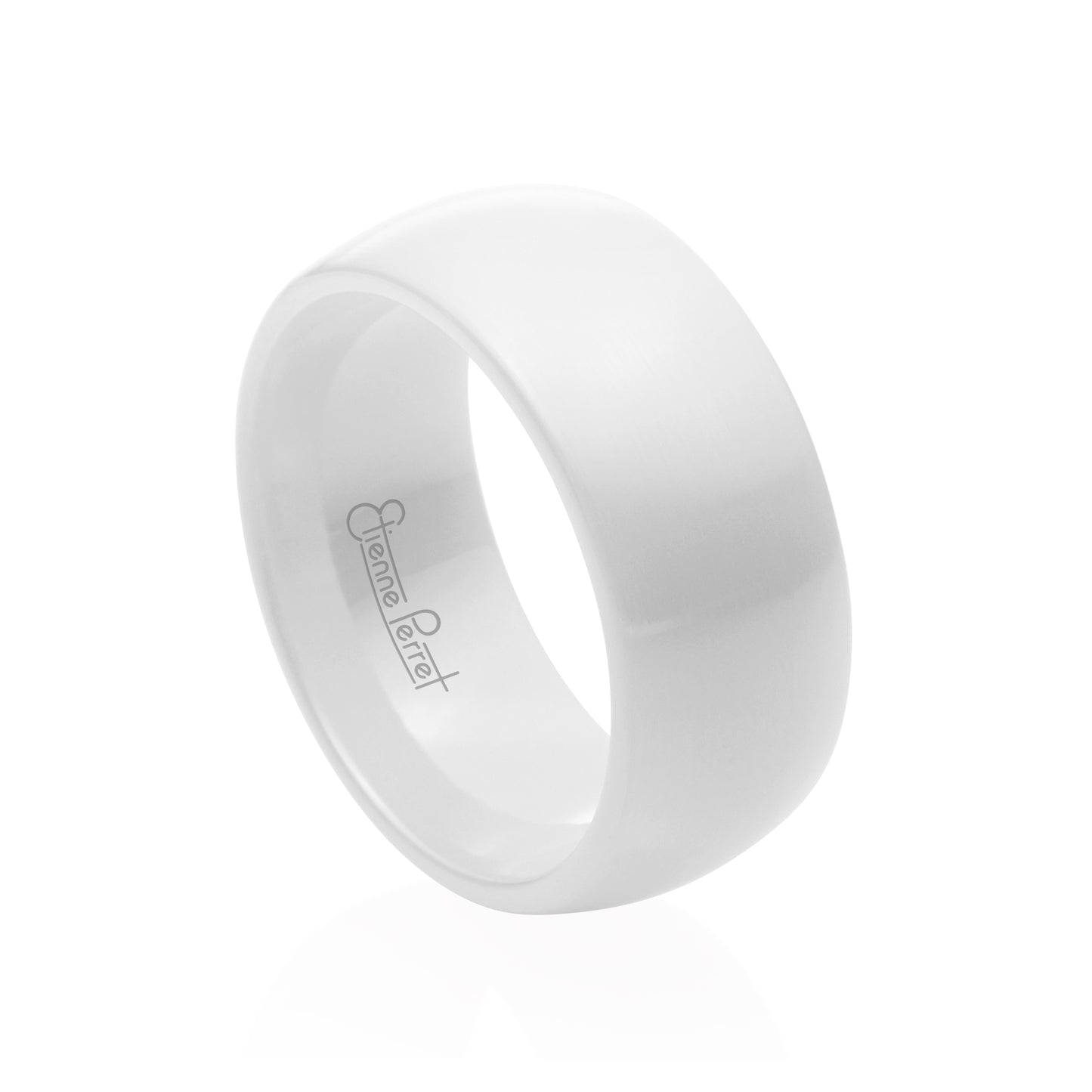 White Gem Ceramic Dome Band 8mm