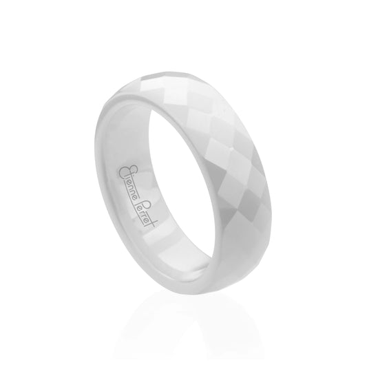 White Gem Ceramic Faceted Band 8mm