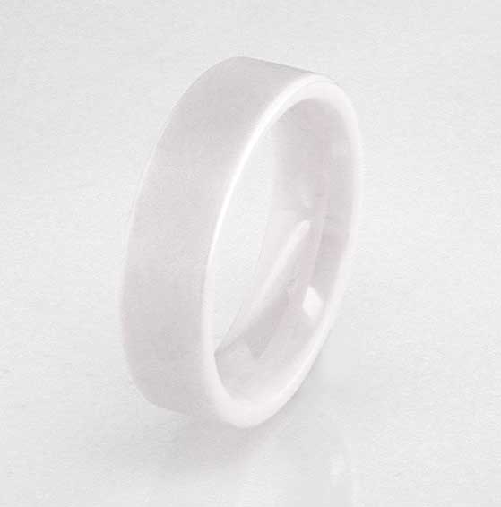 White Gem Ceramic Flat Band 6mm