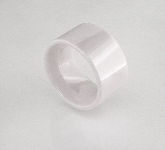 White Gem Ceramic Flat Band 12mm